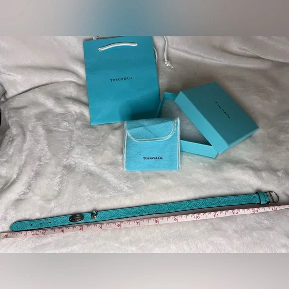 Tiffany & Co. Aqua Leather Bracelet with Silver Plaque - Picture 6 of 13